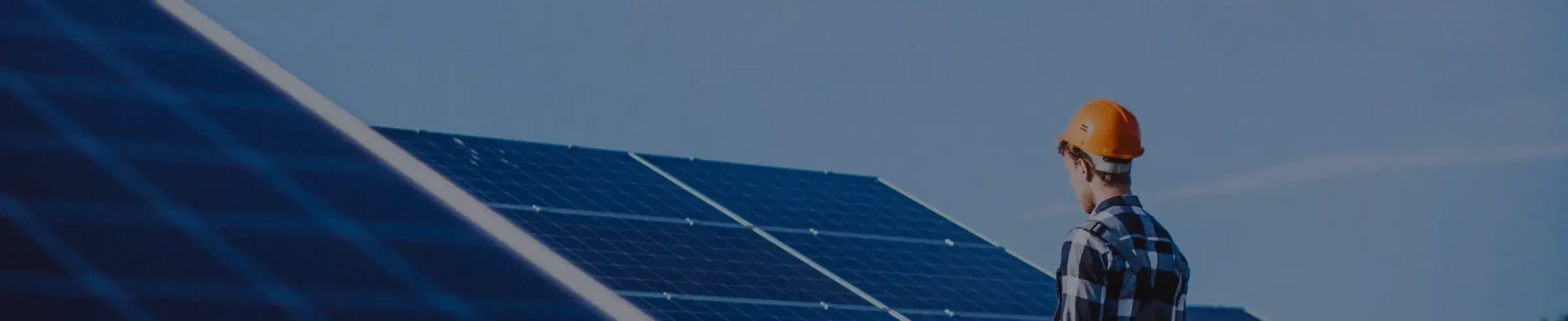 Engineer looking out over a solar power plant at dusk